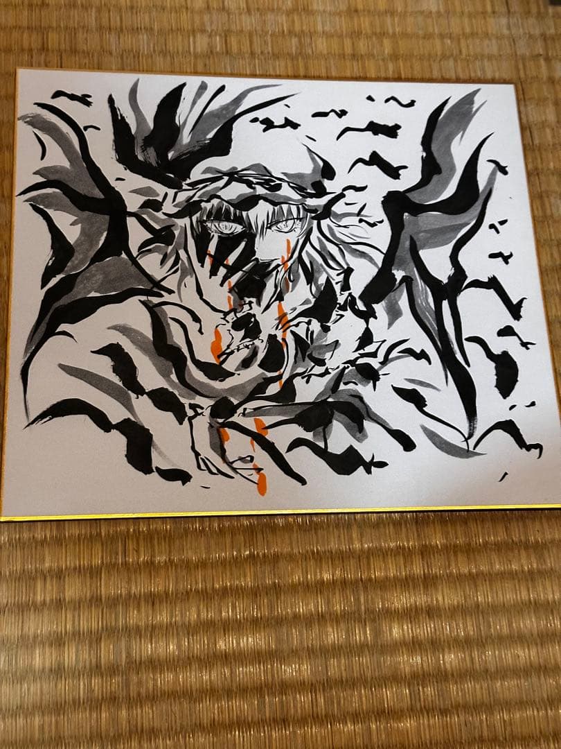 東方手書き色紙　墨絵　紅魔勢　フラン　レミリア　咲夜　パチュリー　小悪魔　美鈴