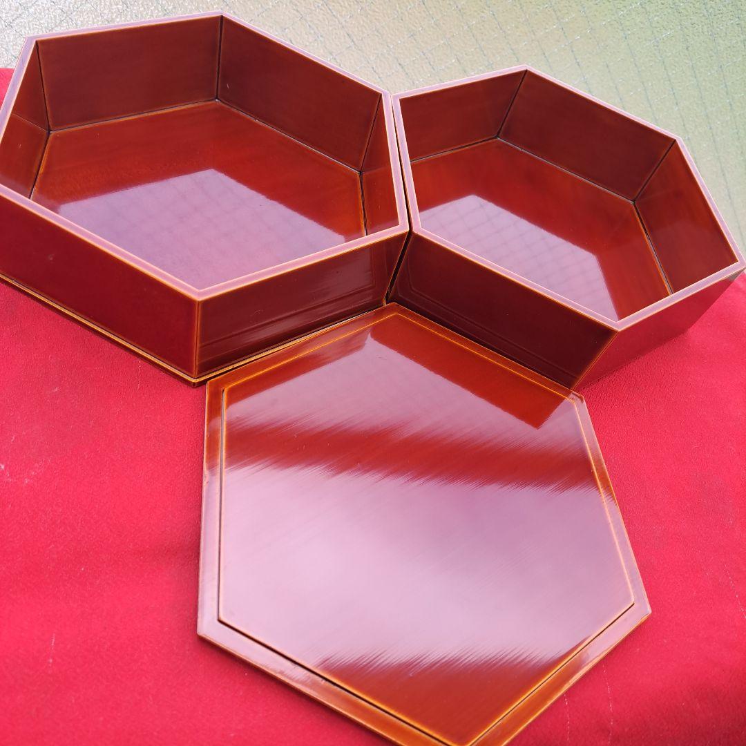 【飛騨春慶塗　六角\"二段重箱】天然木製　長期保管品