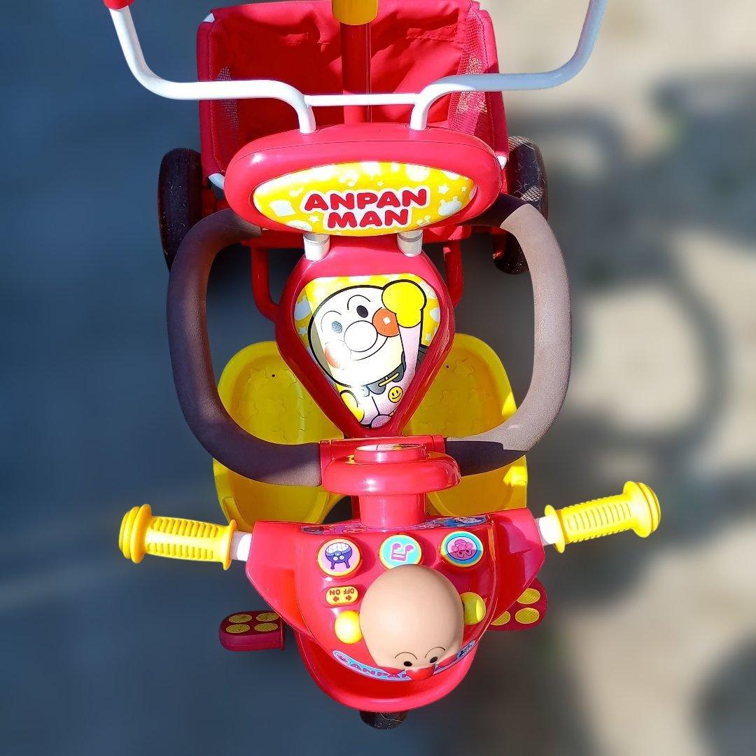 【早い者勝ち！美品動作良好です】アンパンマン 三輪車 赤 日よけ付き