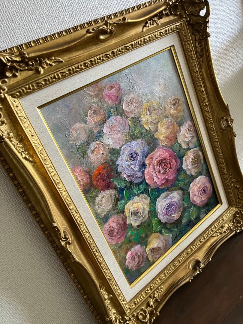 ☆ HaRu 薔薇 花 1点物 真作 原画 絵画 油絵 ♪ F6 額縁 別途