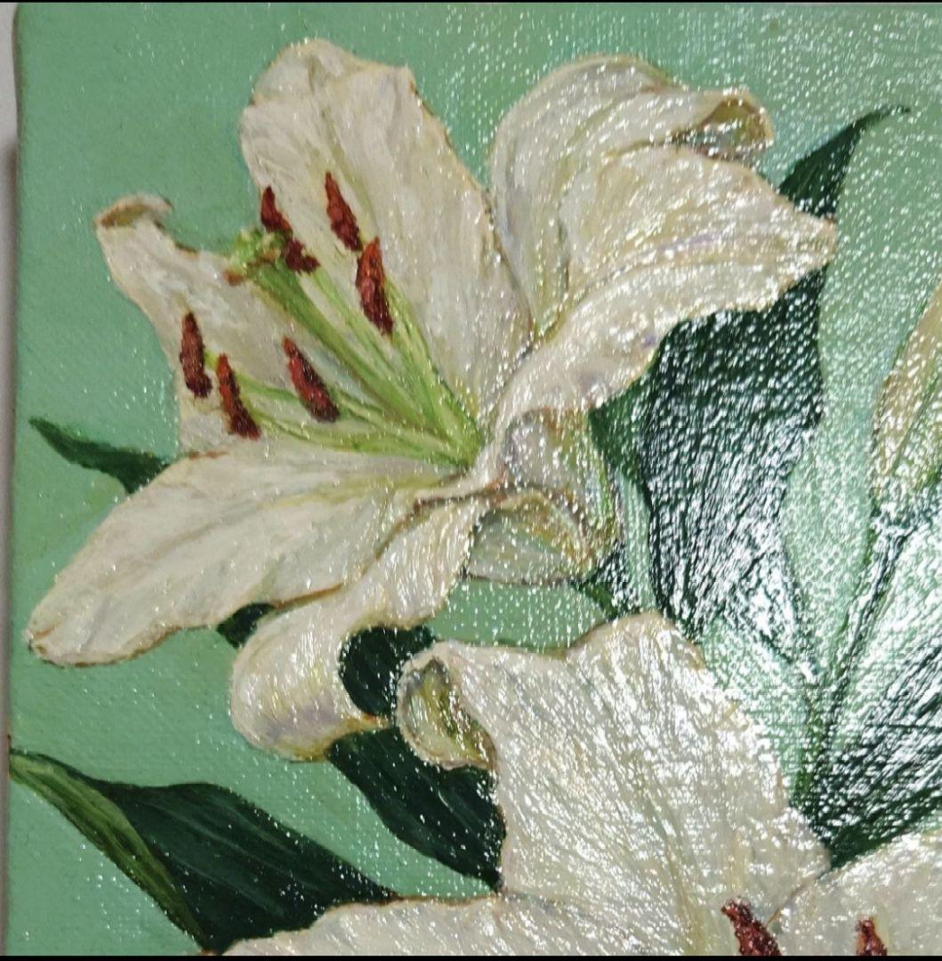 洋画 百合 油彩画 ユリ SMサイズ 22.7cm × 15.8cm