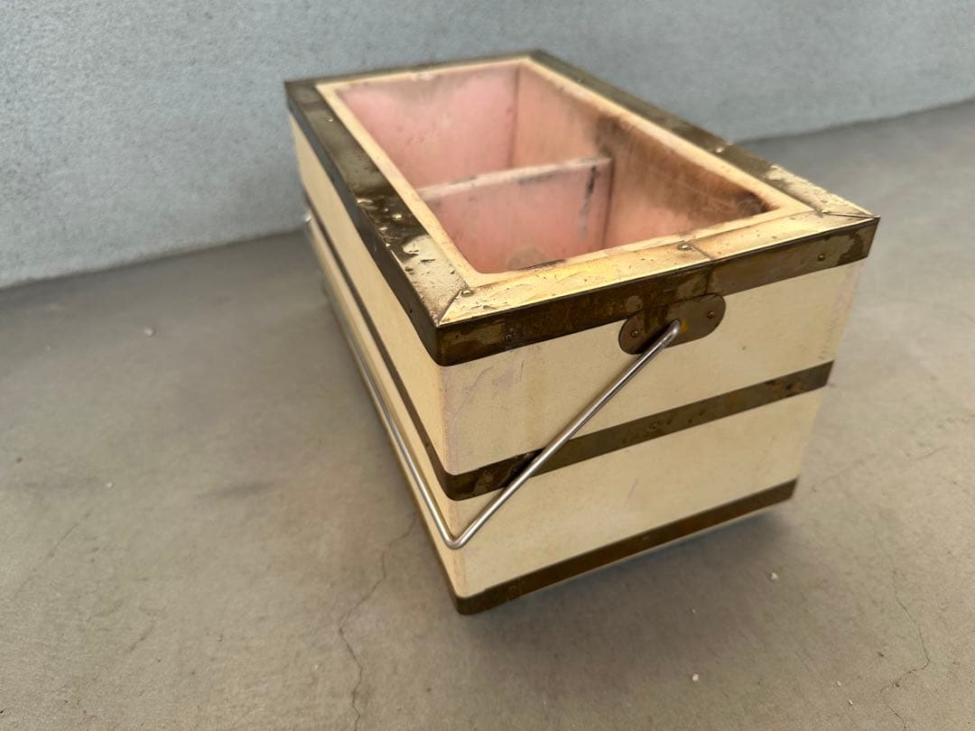 奥能登 天然珪藻土切出し七輪 真鍮巻長角型大判 左右独立タイプ 備品付 炭火調理