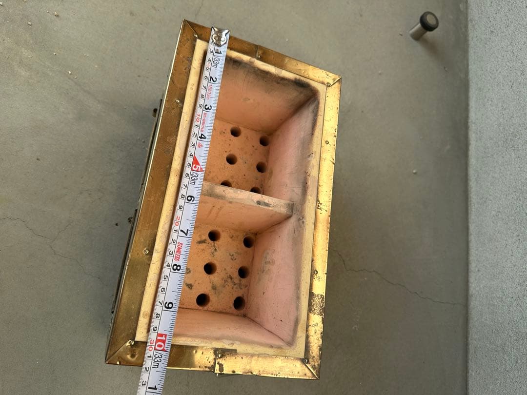 奥能登 天然珪藻土切出し七輪 真鍮巻長角型大判 左右独立タイプ 備品付 炭火調理
