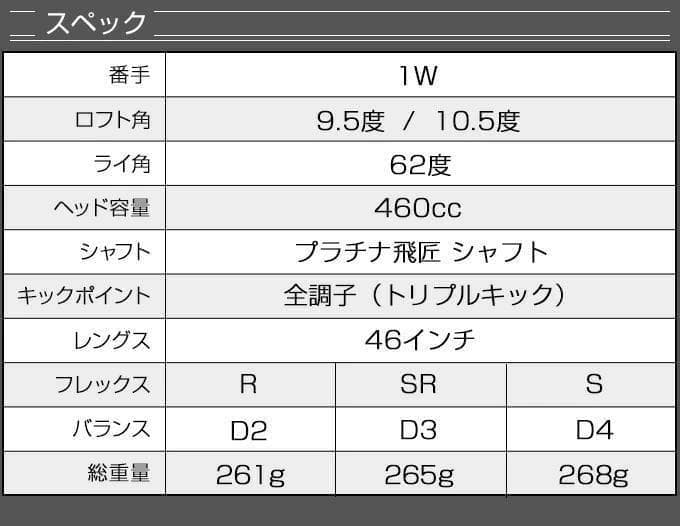 【新品】高反発ドライバー　ダイナミクスプレステージ　プラチナ飛匠シャフト