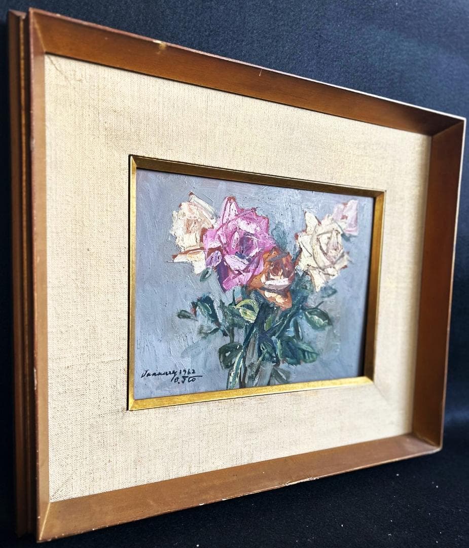 （真作）蔵出し絵画◆伊藤 應久◆薔薇1962◆板絵肉筆