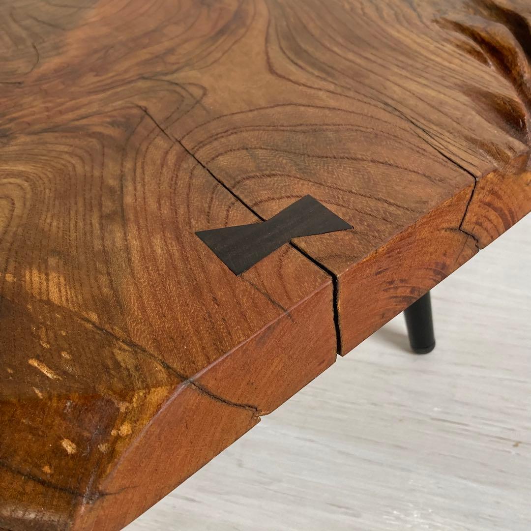 古いケヤキ 一枚板 テーブル ちゃぶ台 鉄脚