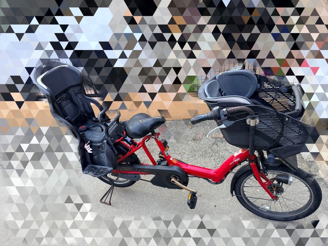 赤 電動アシスト自転車 チャイルドシート付き