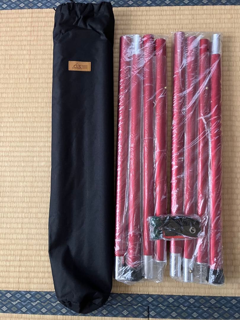 テント・タープ ポール レッド　33mm 2本(新品)、28mm 2本(中古)