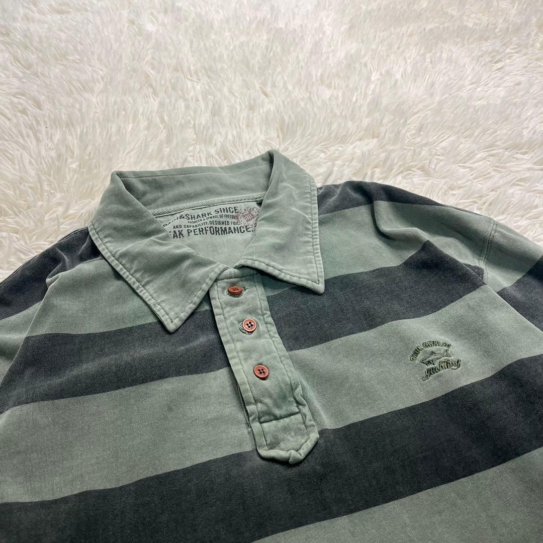 【希少XXL】PAUL & SHARK ボーダー 長袖ポロシャツ フェード