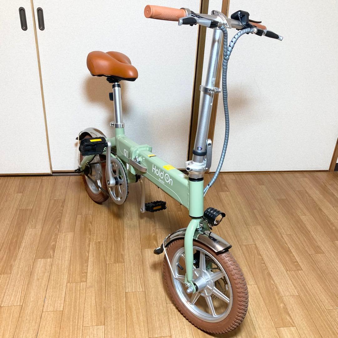 美品 Hold on 折り畳み電動アシスト自転車 Q1J 抹茶グリーン