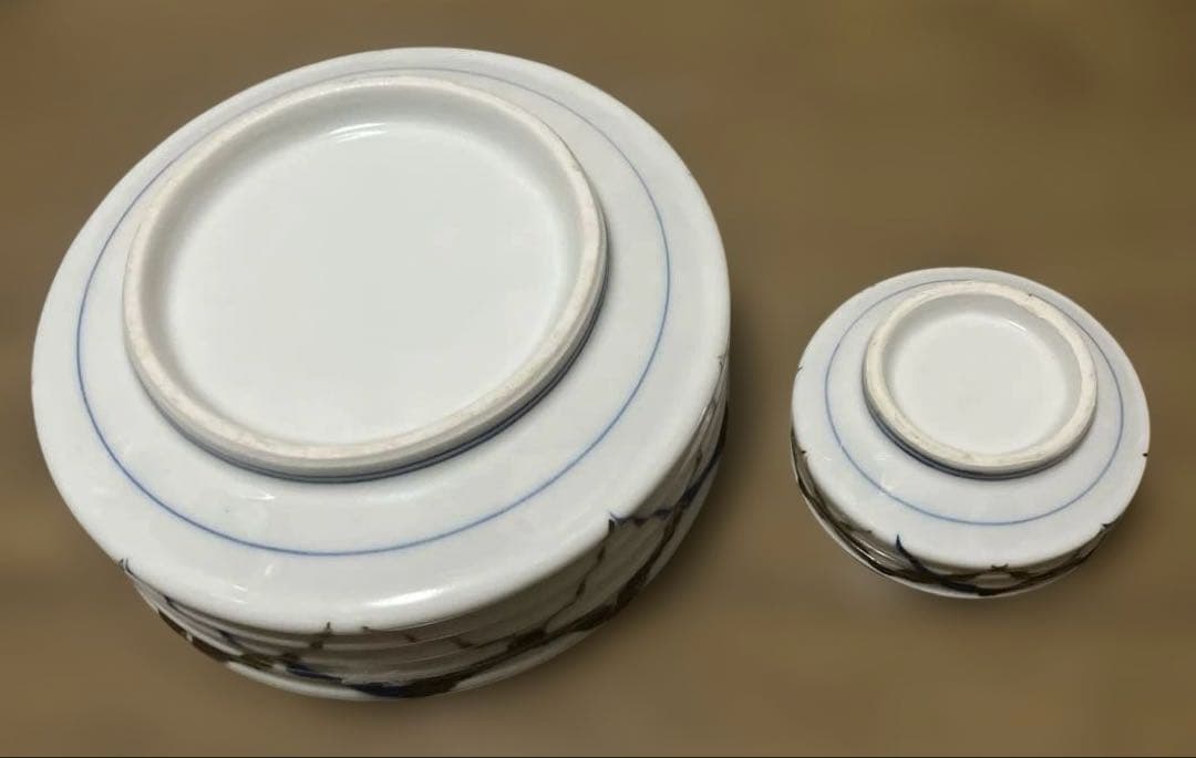 陶器の青茶ライン皿セット