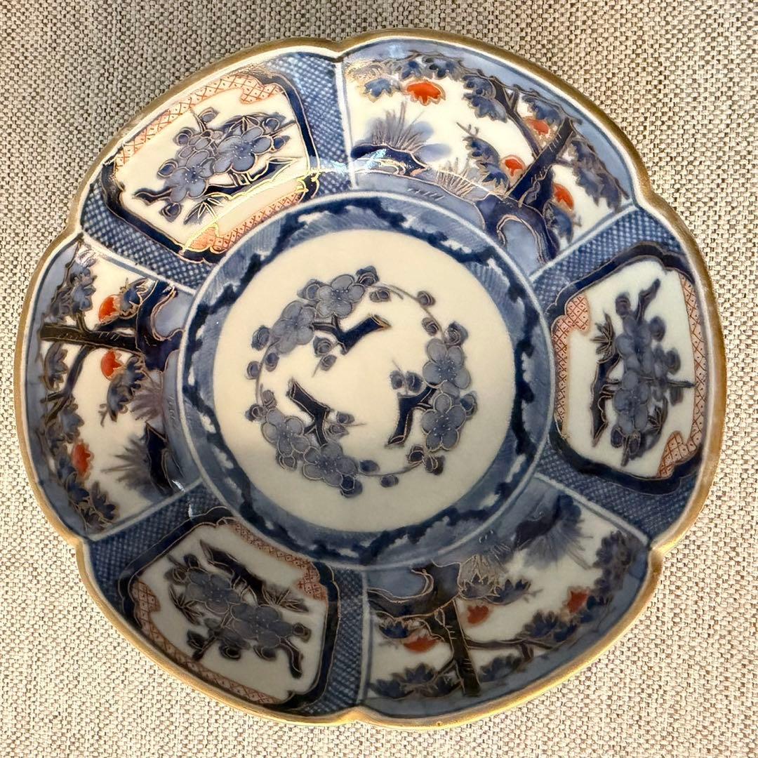 古伊万里　染錦　芙蓉手　松梅　渦福　なます皿　3枚