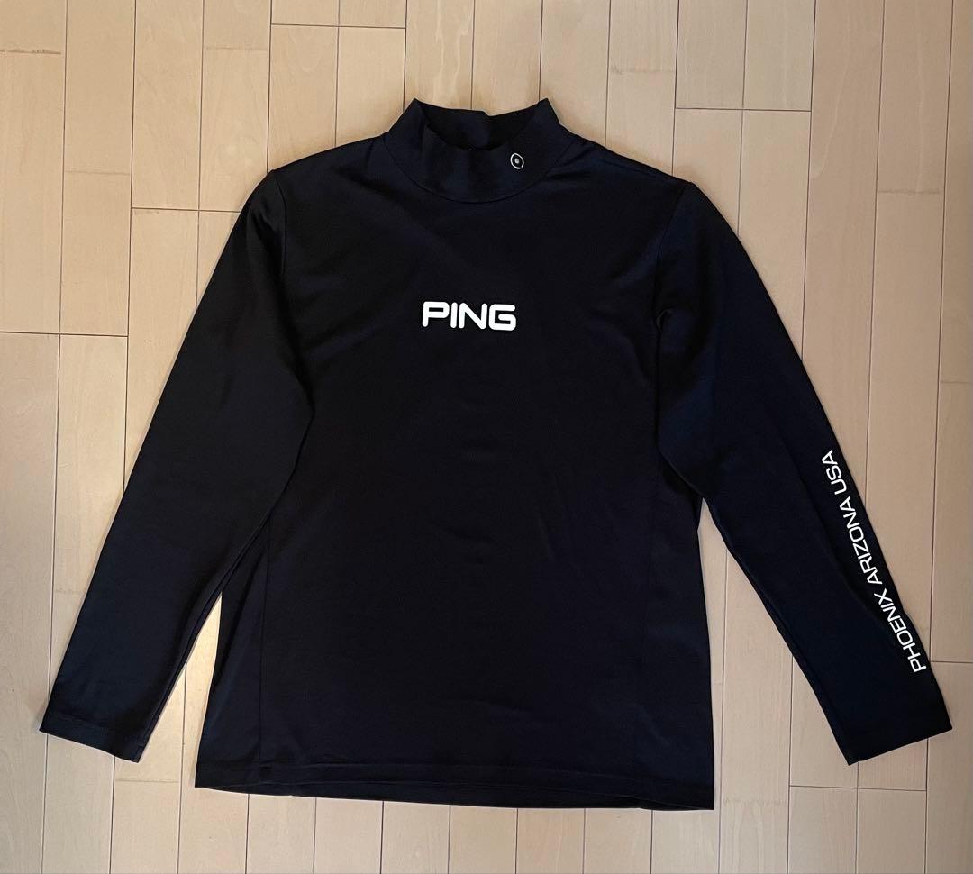 PING ブラック ロゴ長袖シャツ ハイネックL
