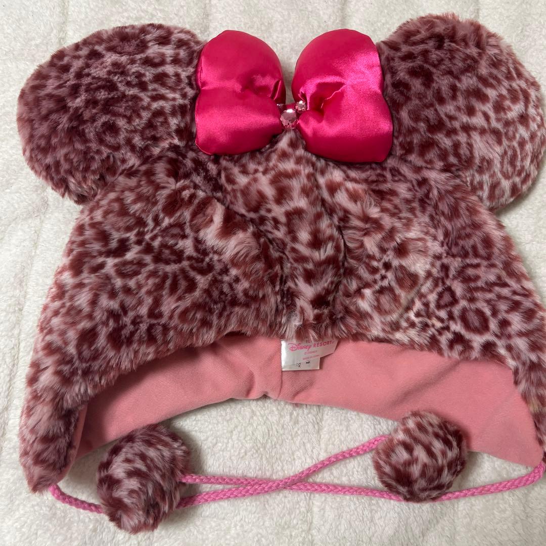 ディズニー　ミニー　ピンク　ひょう柄　ファンキャップ