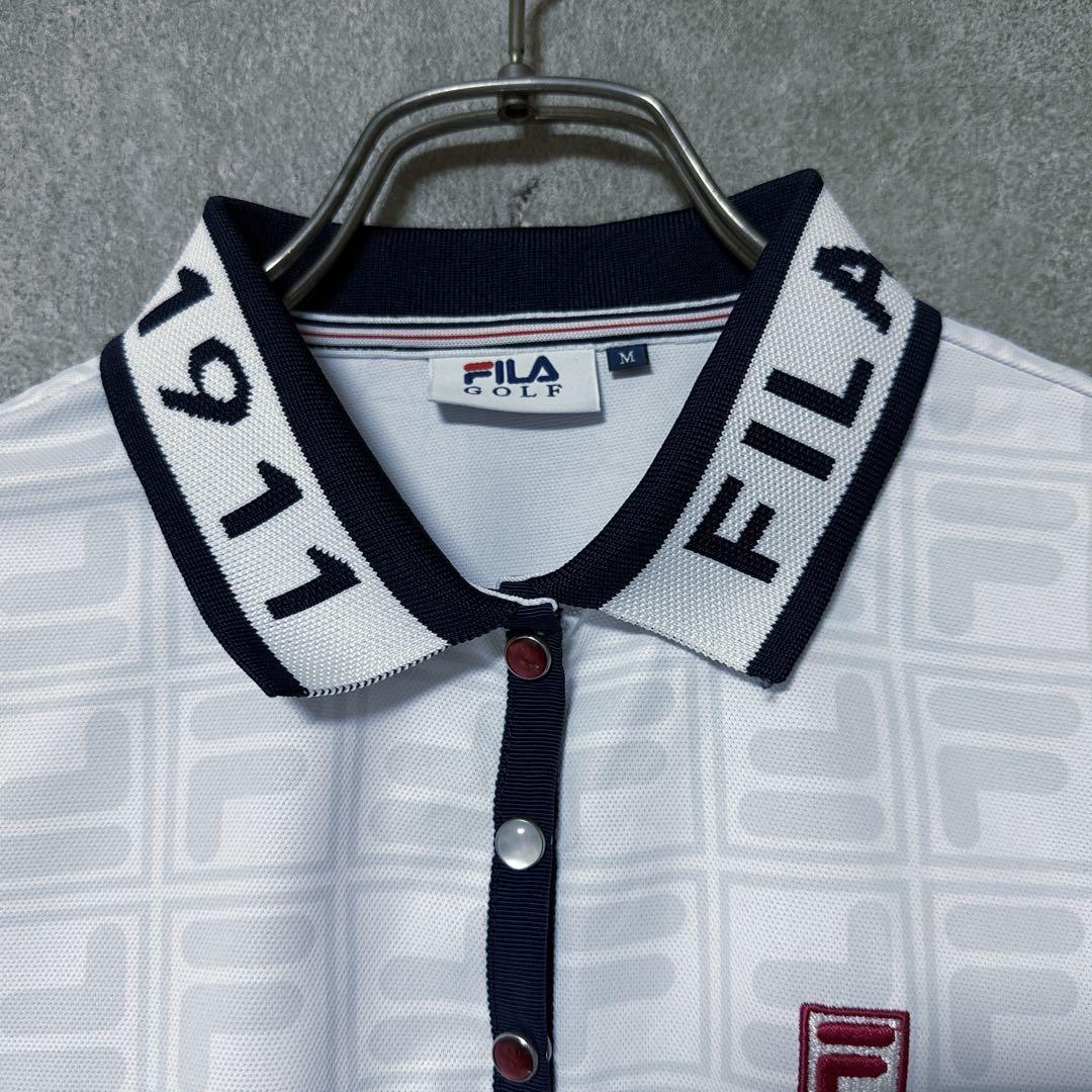 FILA GOLF フィラゴルフ 総柄 ロゴ 半袖 ポロシャツ ホワイト M