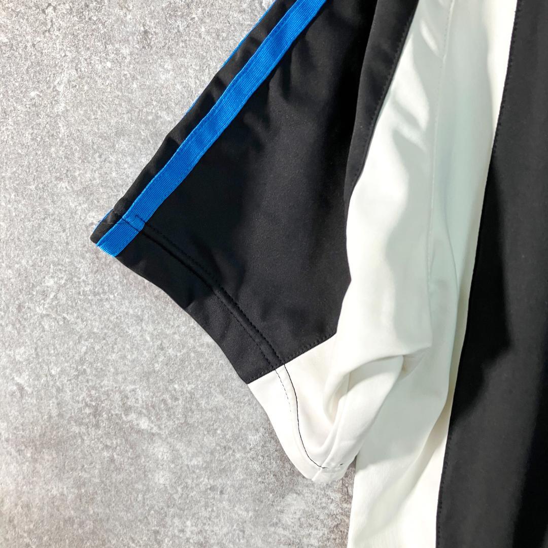 adidas　ハーフジップシャツ　半袖　ブラック　スリーライン　フィットネス