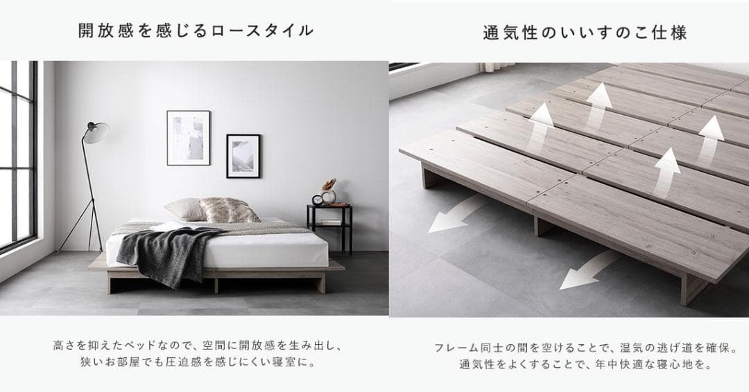送料無料 シングルベッド フレーム 保証・コンセント付き すのこ グレージュ