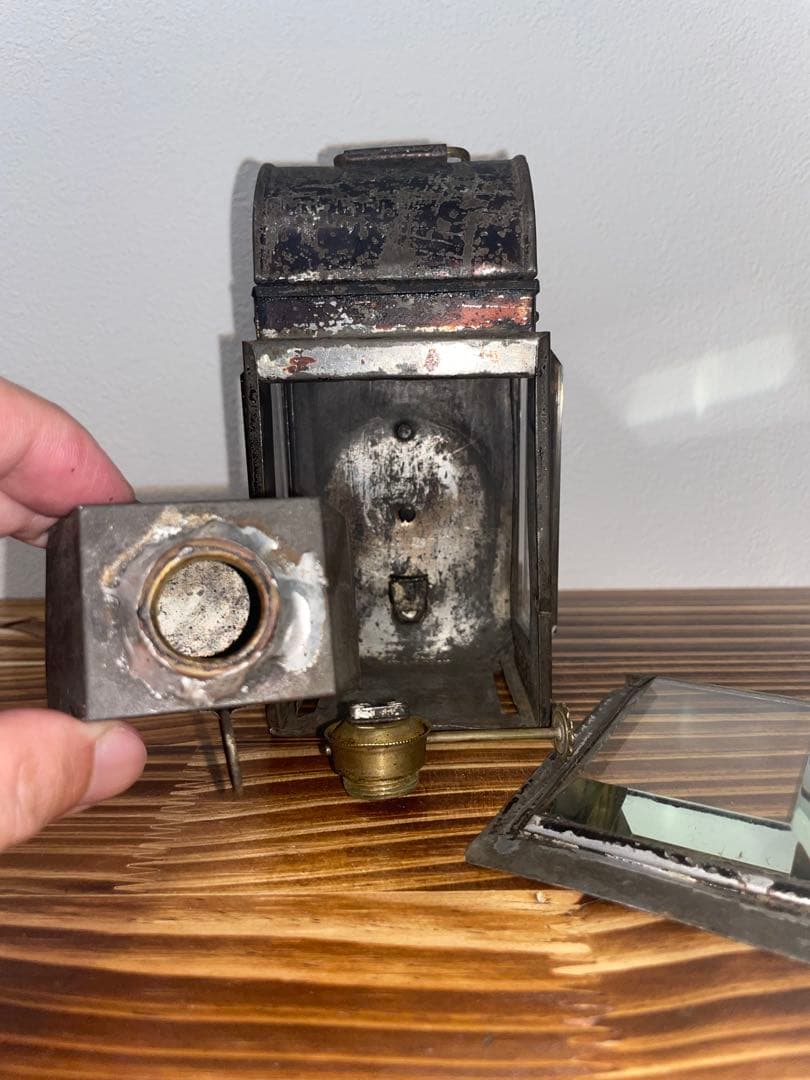レア　1900's 3面カットガラス ハンドランタン