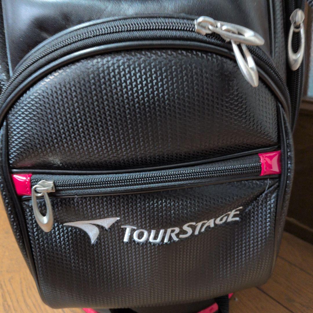 送料無料/美品　TOURSTAGE キャディバッグ 黒/赤