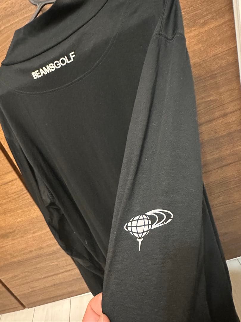 ま*と様 【美品】ビームスゴルフ ビッグロゴ モックネック長袖シャツ ブラック