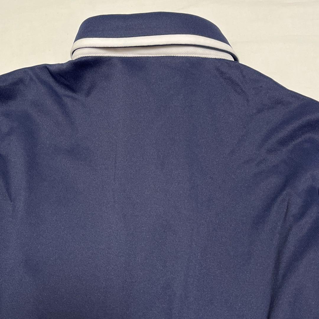 【LANVIN SPORT】長袖　ポロシャツ M 紺赤白　飾りボタン　ゴルフ