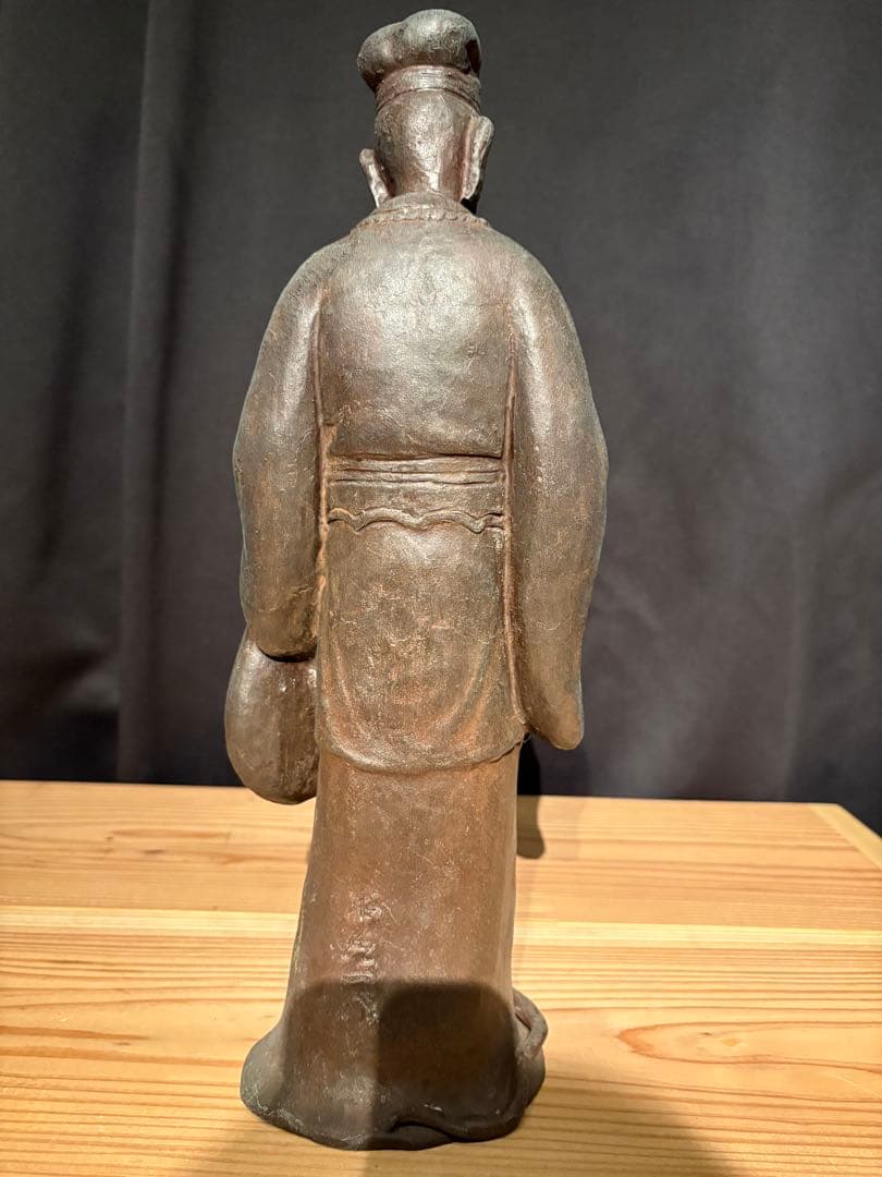 弁財天像 高さ約38cm 金属製 琵琶 七福神 桐箱付 古美術風(一部修復歴有)