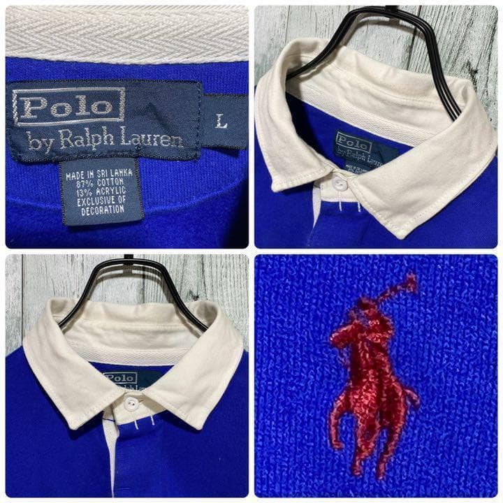 ポロバイラルフローレン★刺繍ロゴ レトロ太ボーダー ラガーシャツ L 定番