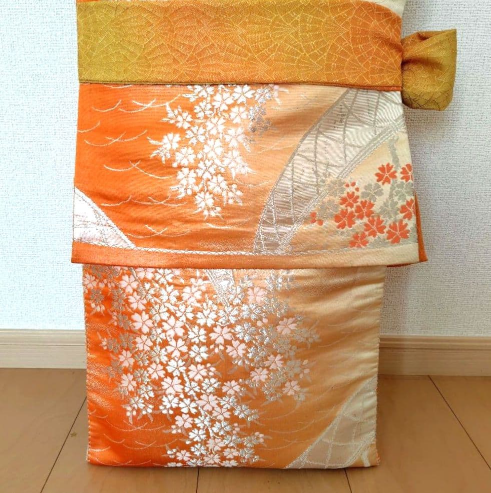 お琴カバー【橙】着物帯 ゆたん油単ハンドメイド 和楽器 正絹 袋帯 山田流