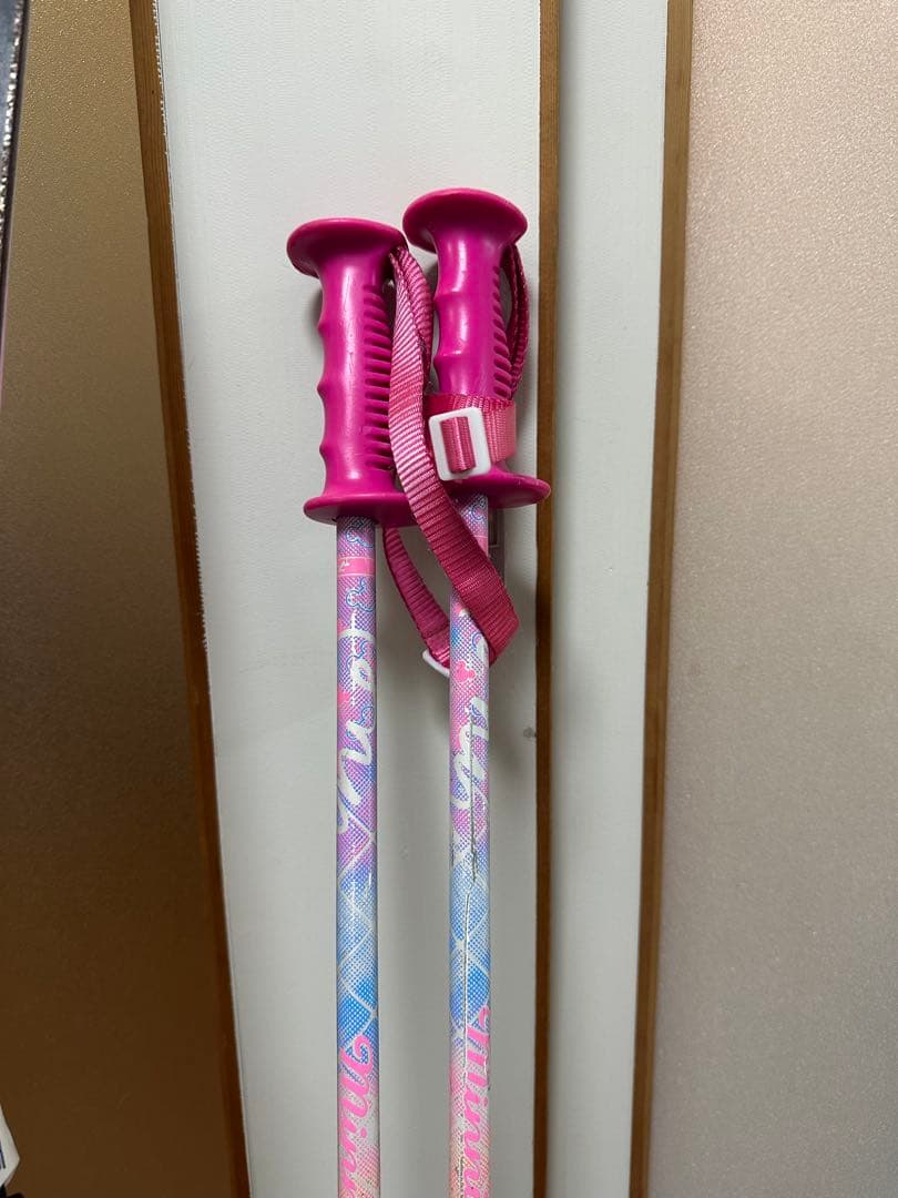 3セットKAZAMA スキー板126cm,ブーツ22.5,ストック100cm付