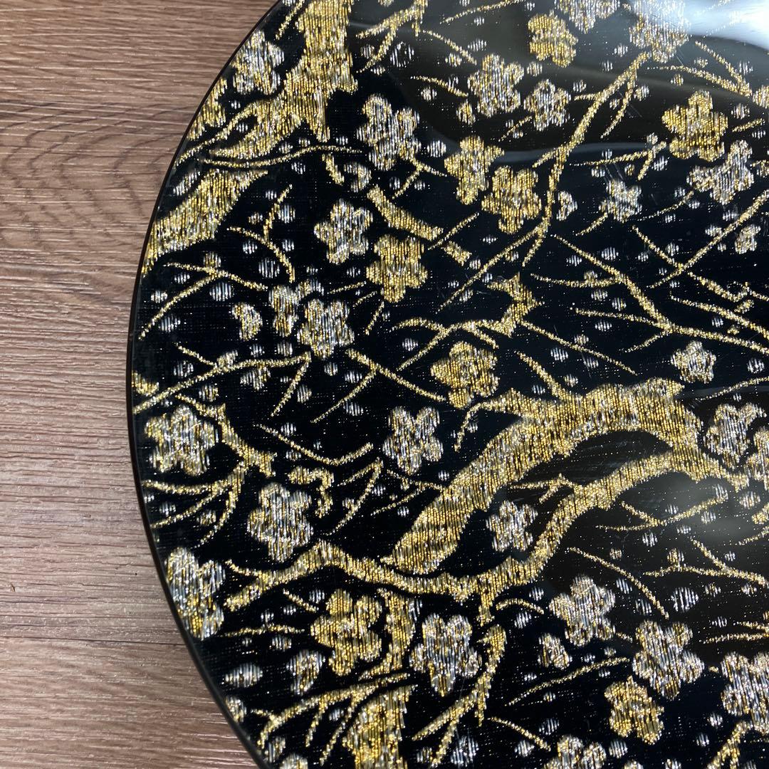 E-1 極美品 ぎやまん 金銀糸 金彩 桜文様刺繍 ガラスプレート 飾り皿 大皿