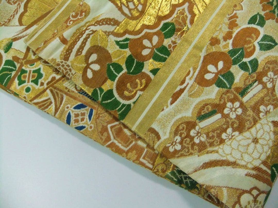 【(16)1657】204cm/昭和初期の丸帯/御所車古典柄/タペストリー