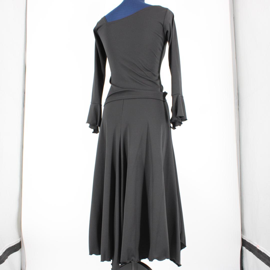 【美品 社交ダンス衣装】上下セット 黒 ブラック 無地 Sanline かわいい