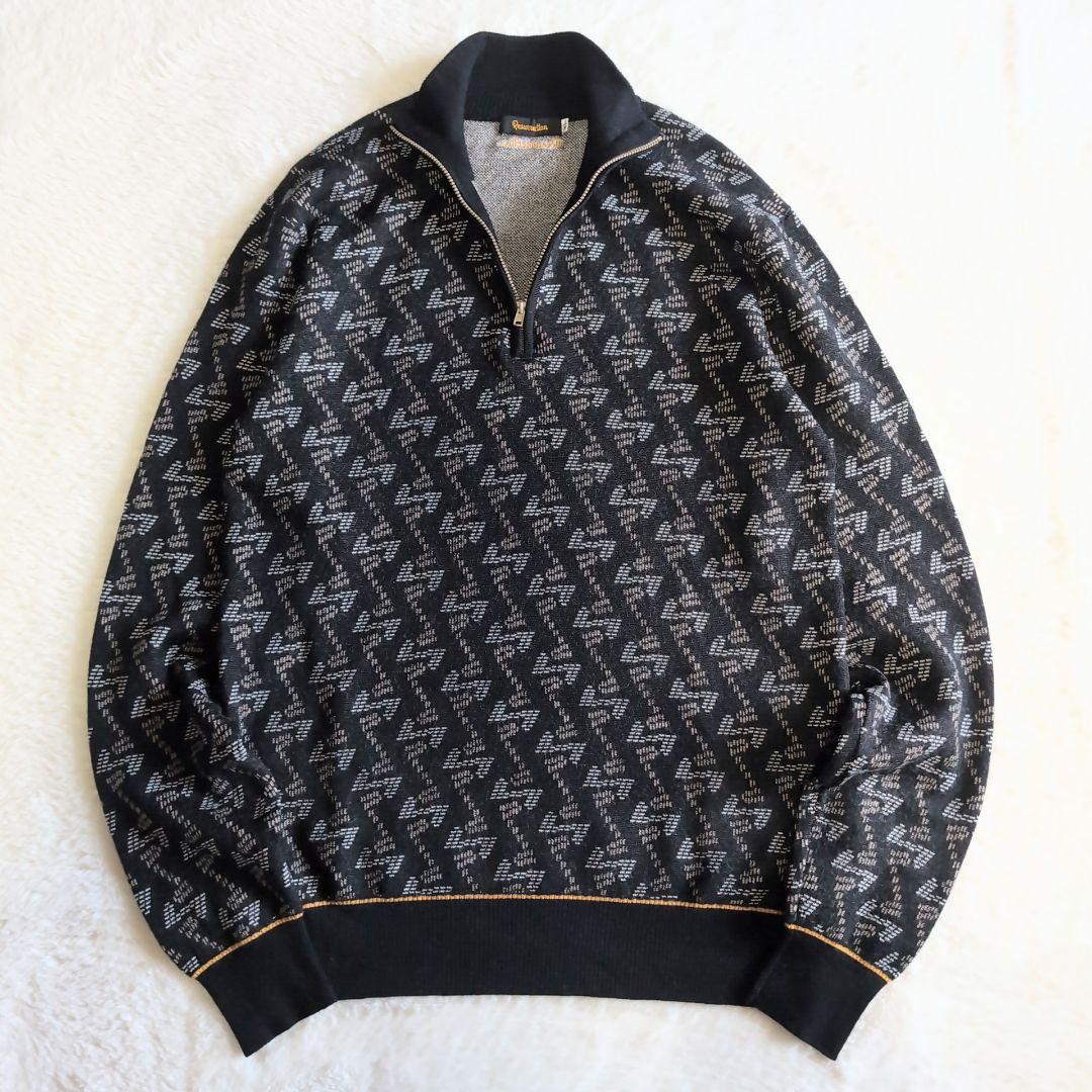 美品 レザレクション 総柄 ハーフジップ ウール ニットセーター XL ブラック