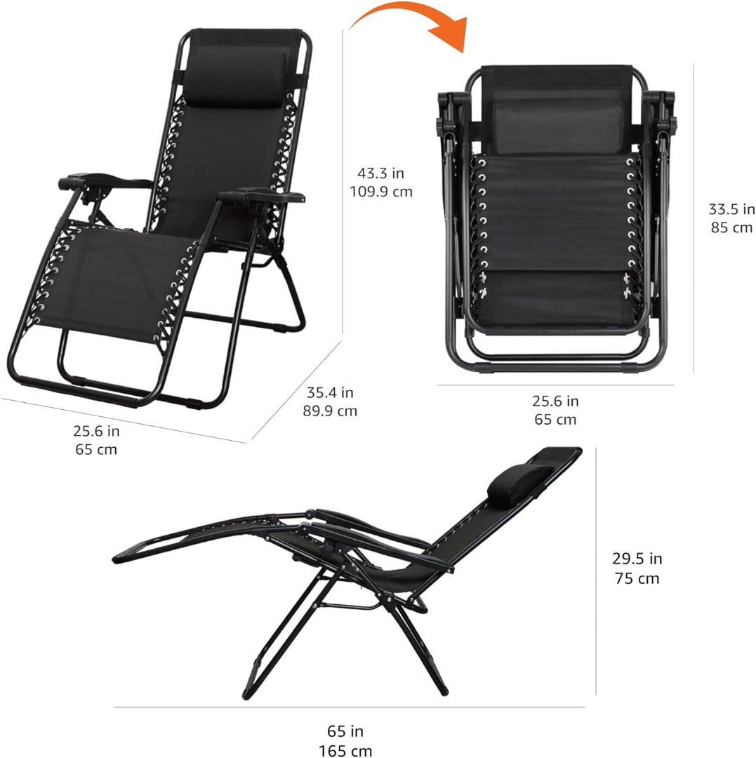 Amazonベーシック ゼログラビティーチェア テーブル付 2脚セット ブラック