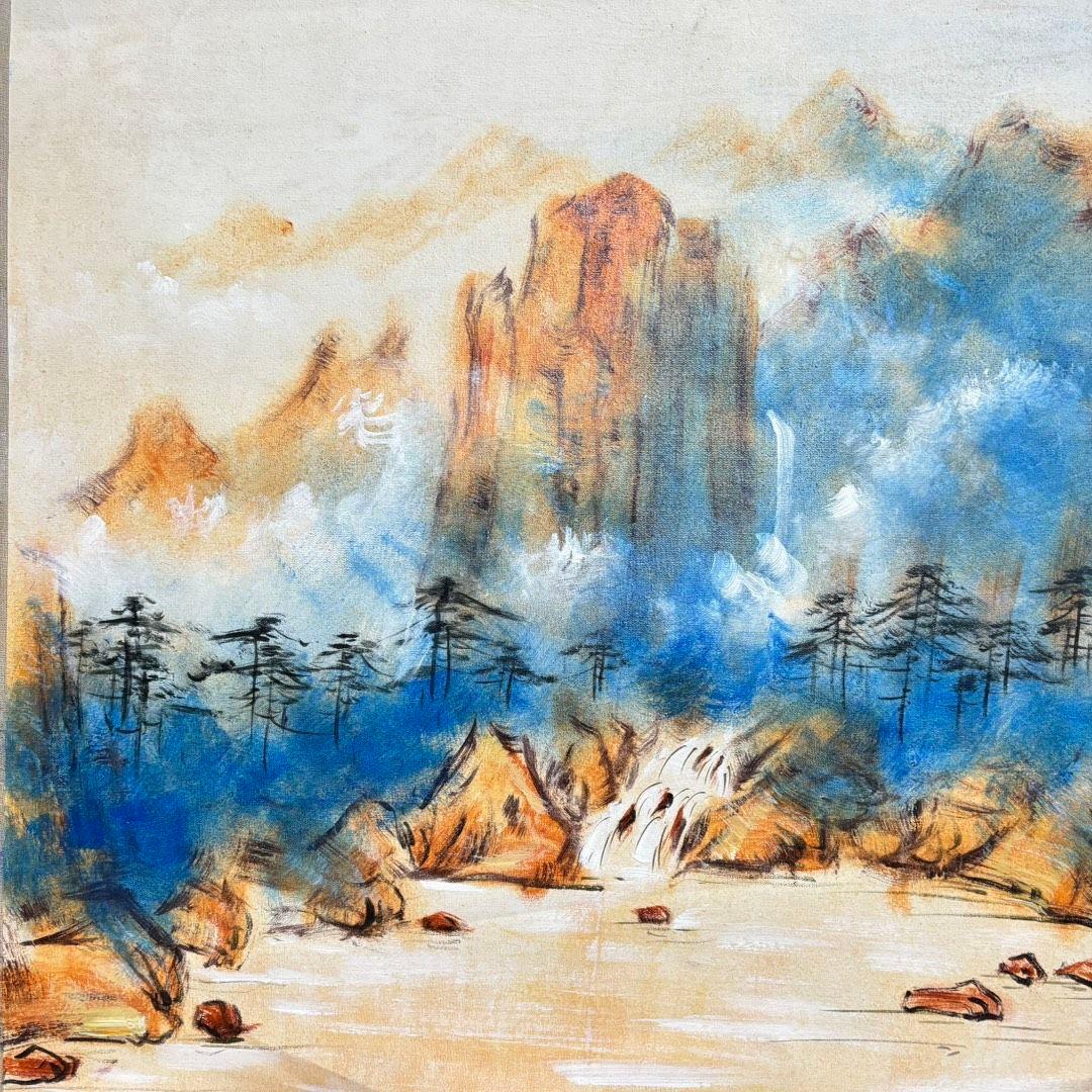純手描き 水彩油画 山水画 刘海粟 作品図 中国絵画 約70×100cm 未表装
