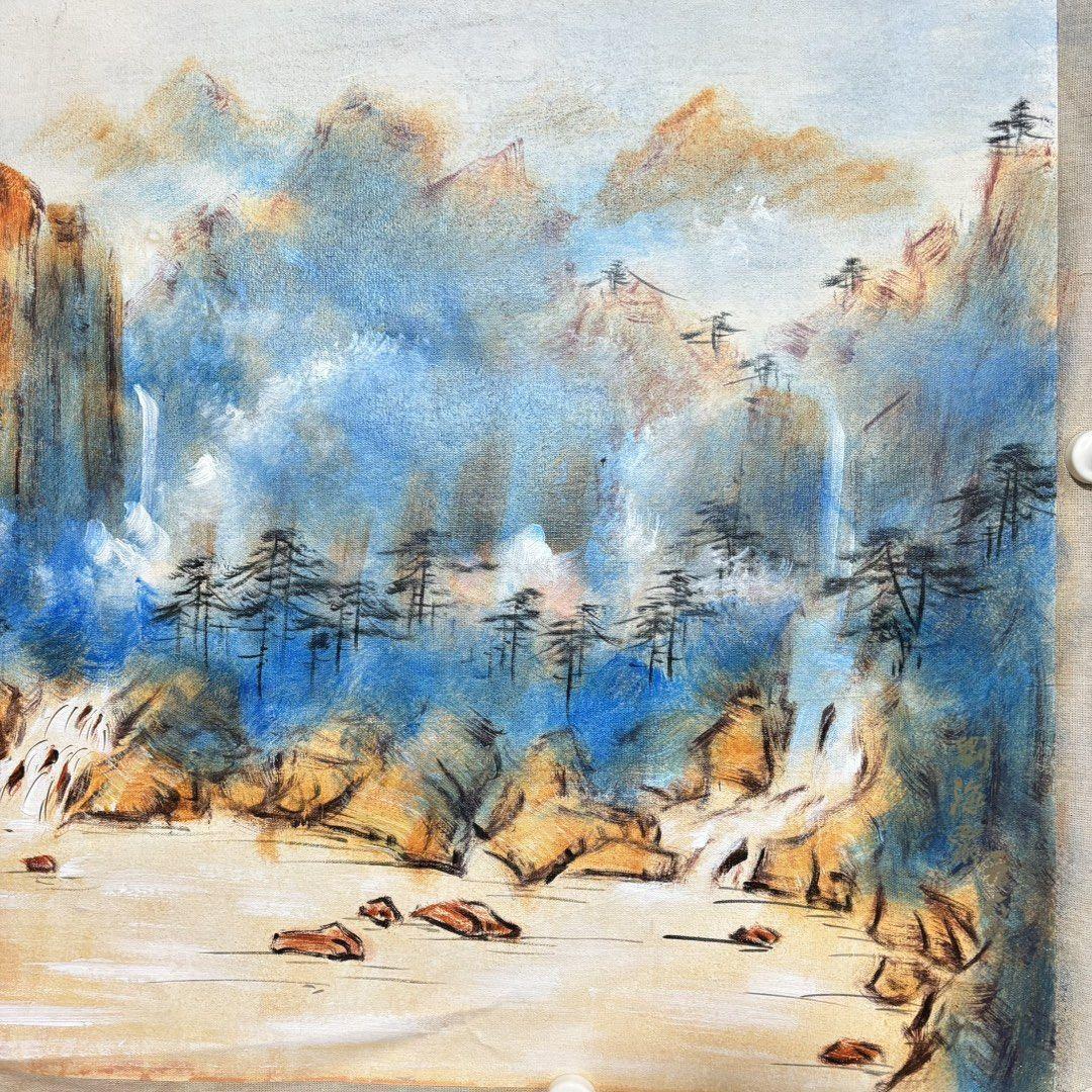 純手描き 水彩油画 山水画 刘海粟 作品図 中国絵画 約70×100cm 未表装