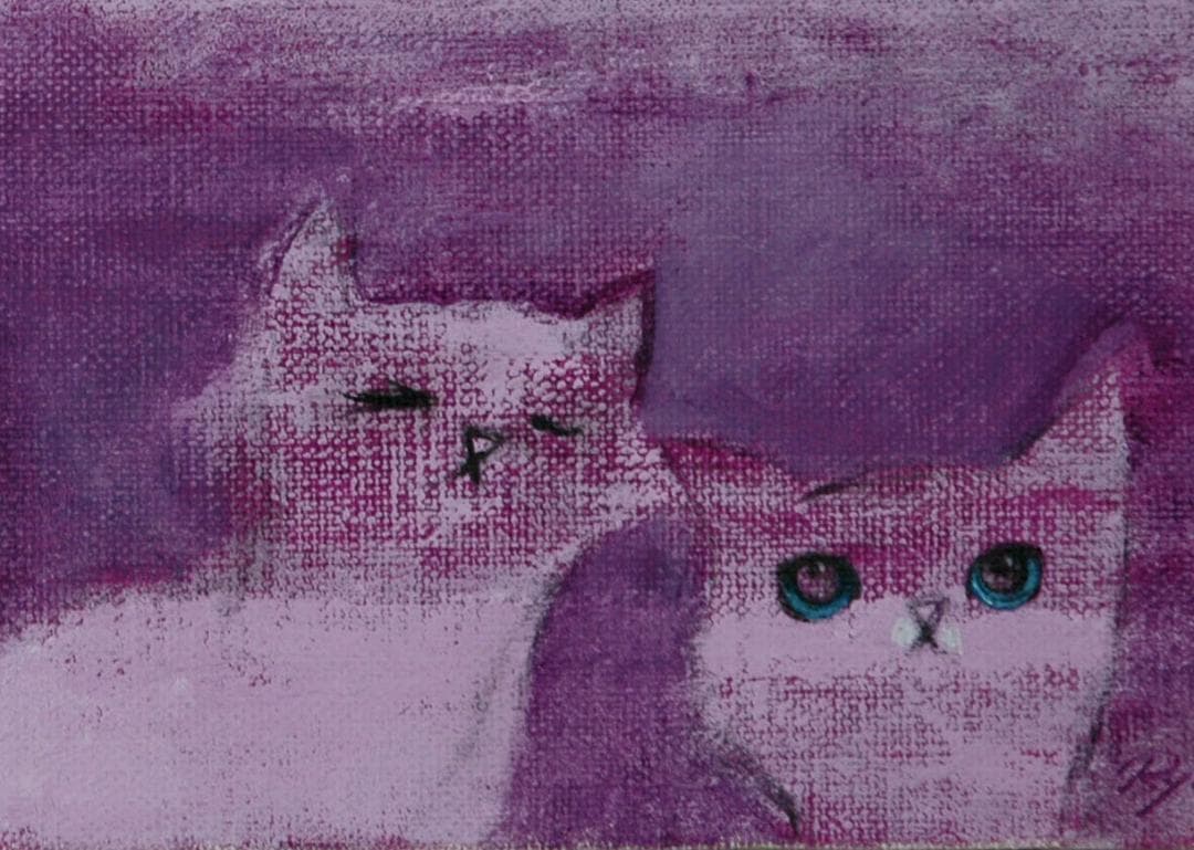 油絵菅家令子絵 絵画インテリア額付(青緑＋金色の枠)F4-050920可愛い子猫