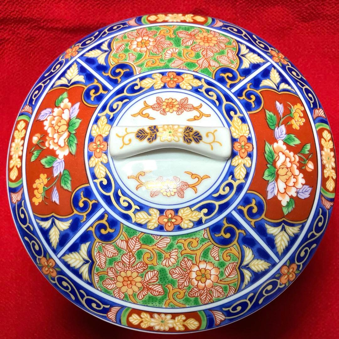 昇龍窯　古伊万里　金彩草花紋三段重　唐草色絵　蓋付き重箱　お節　お祝い
