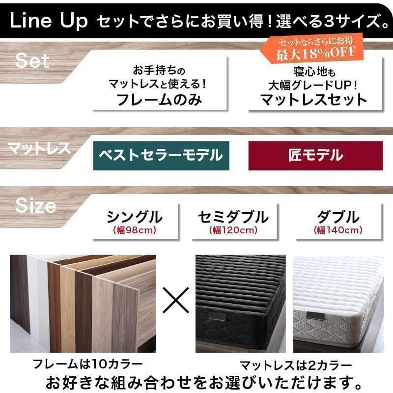 【香月 鋼司】匠モデルマットレスセミダブルベッド 収納 棚 コンセント