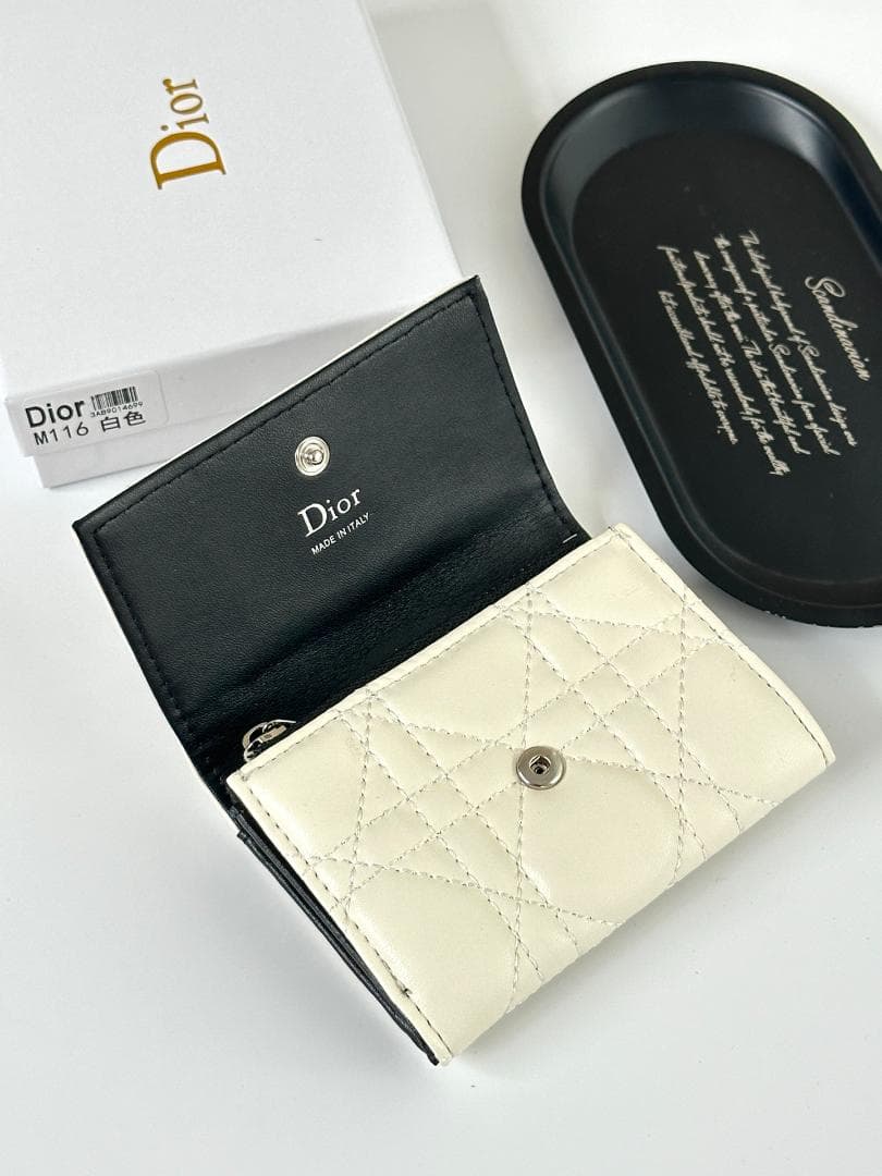 LADY DIOR レディディオール 三つ折り財布 カナージュ 白 黒