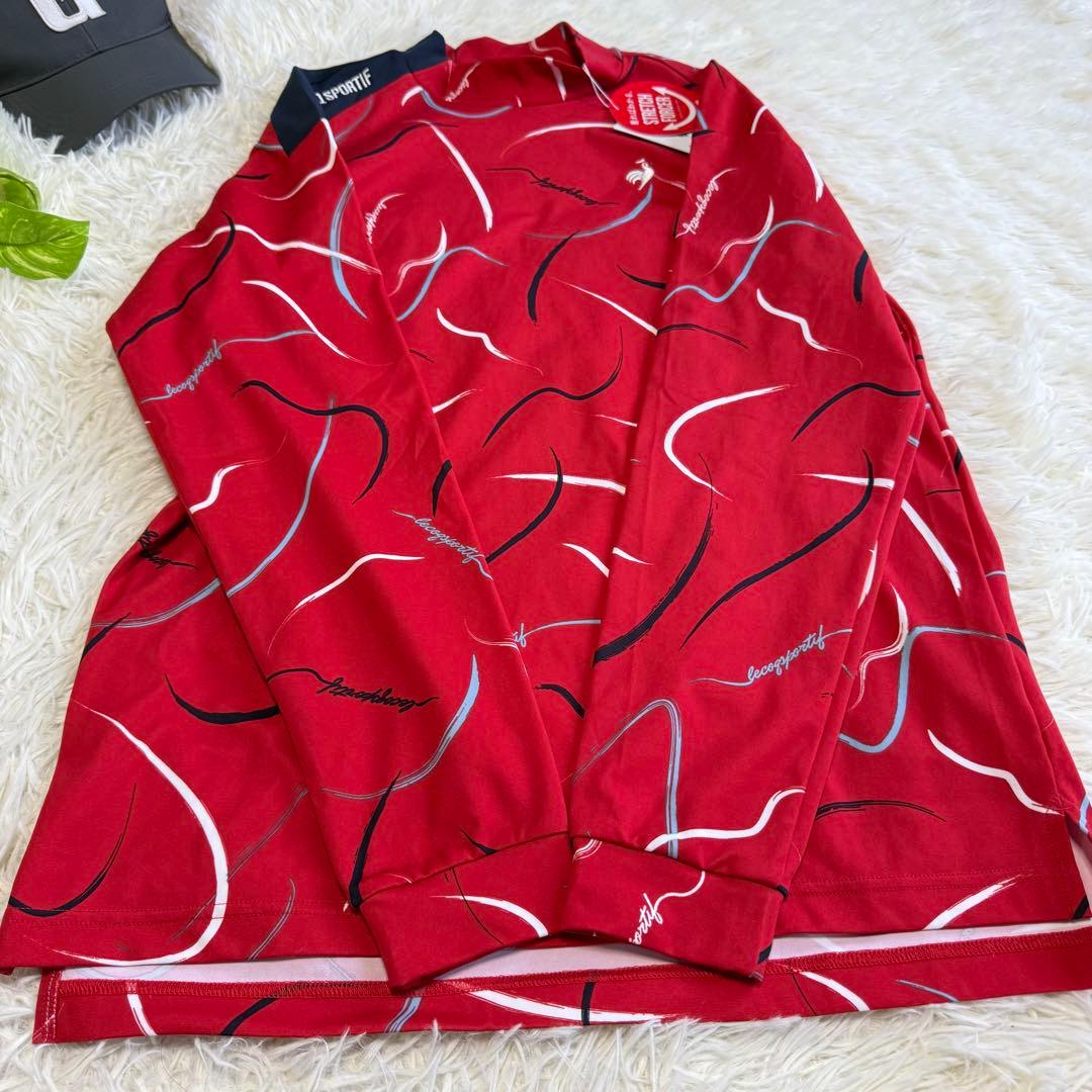 【ルコックゴルフ】新品タグ付 モックネック レッド 総柄 Lサイズ メンズ