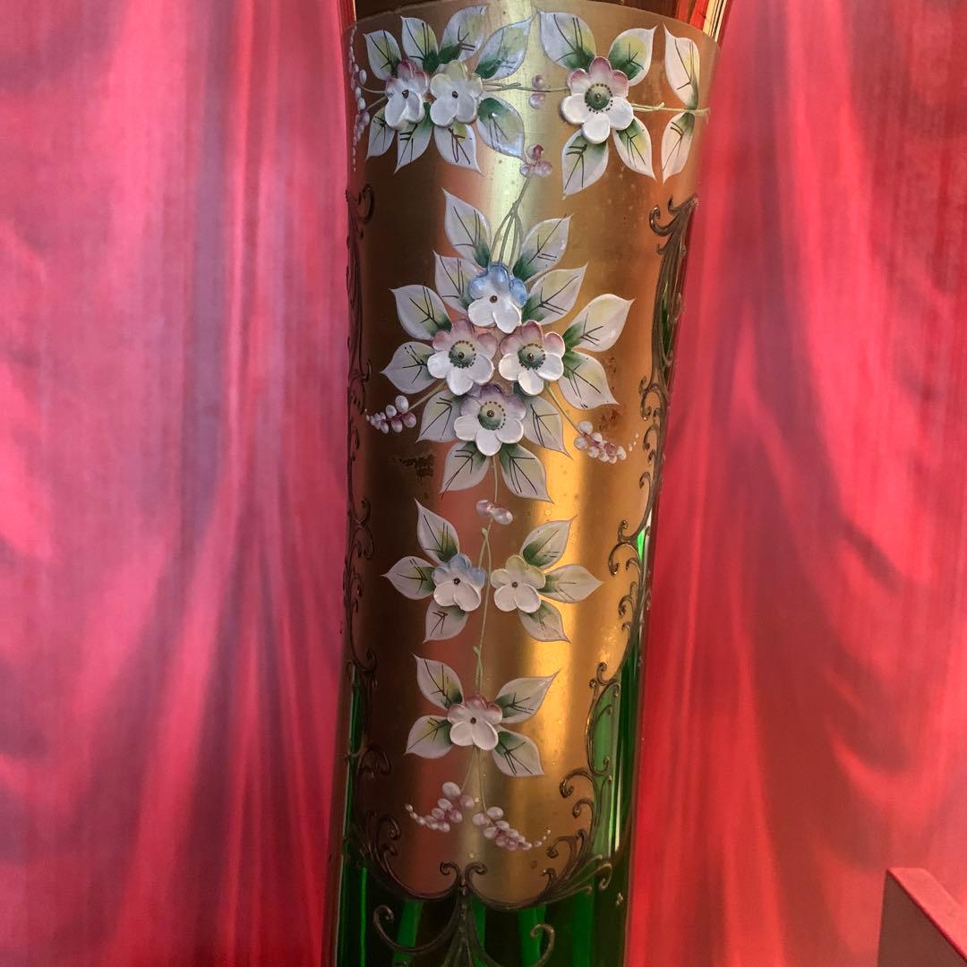 Bohemia ボヘミアングラス フラワーベース　花瓶　ロングタイプ　グリーン