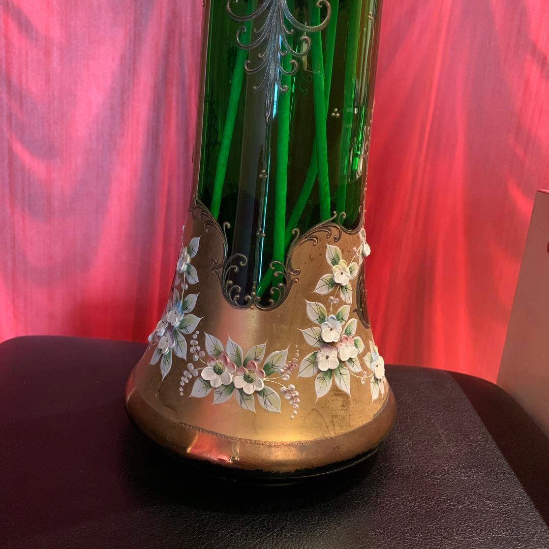 Bohemia ボヘミアングラス フラワーベース　花瓶　ロングタイプ　グリーン