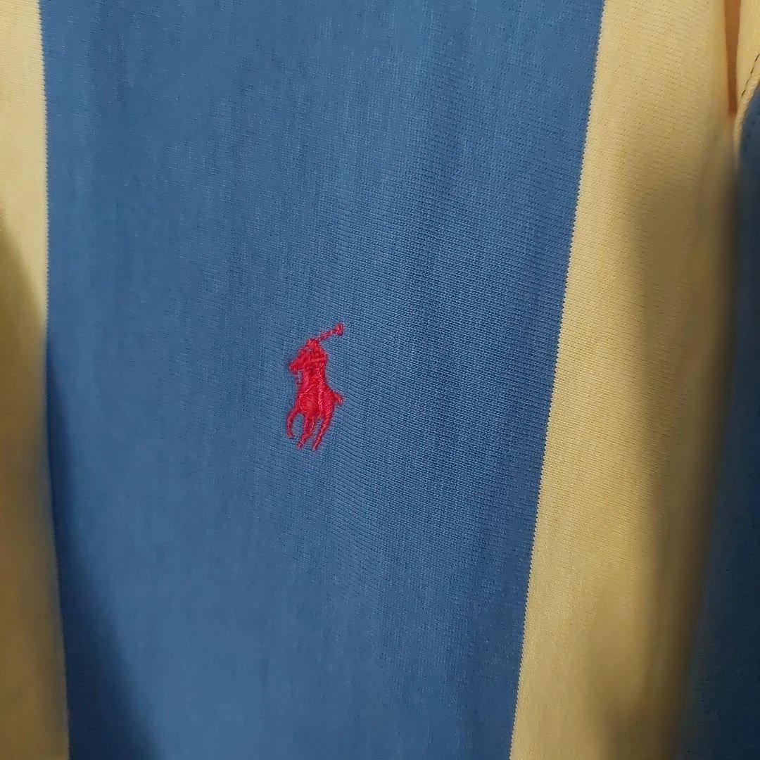 90s Polo by Ralph Lauren ストライプ ラガーシャツ 紺黄
