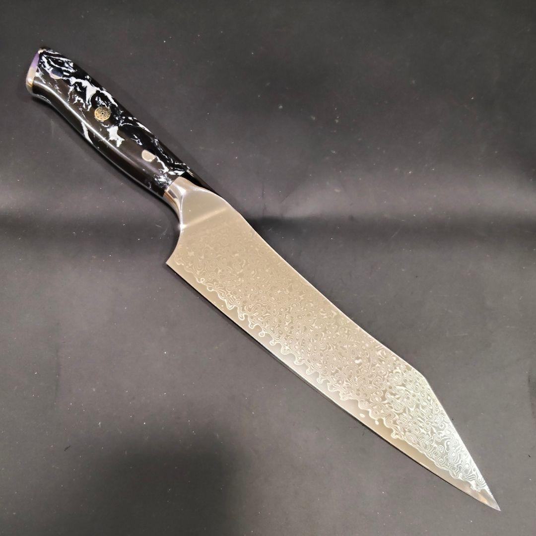 魚捌き 鬼反り 剣型 切付型 牛刀 VG10 ダマスカス 包丁 ターコイズ柄