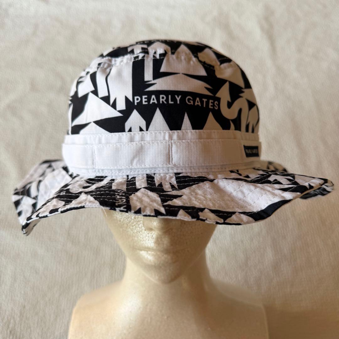 美品✨パーリーゲイツ サファリハット 白×ネイビー 矢印柄 ツリー柄