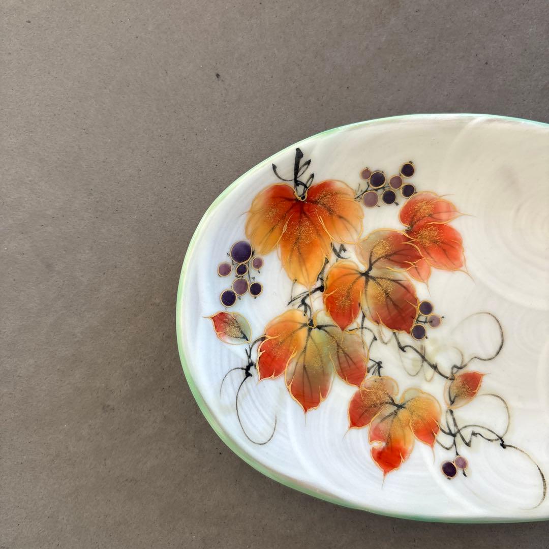 《ほぼ新品》美品【陶葊】京焼　清水焼　白掛彩草花　色絵付け　皿　山葡萄　陶あん