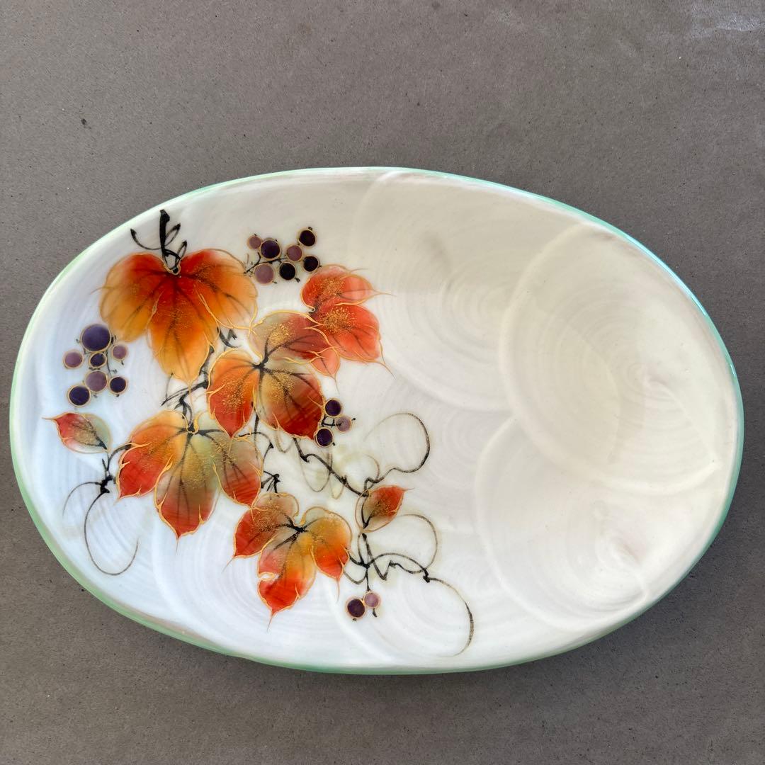 《ほぼ新品》美品【陶葊】京焼　清水焼　白掛彩草花　色絵付け　皿　山葡萄　陶あん