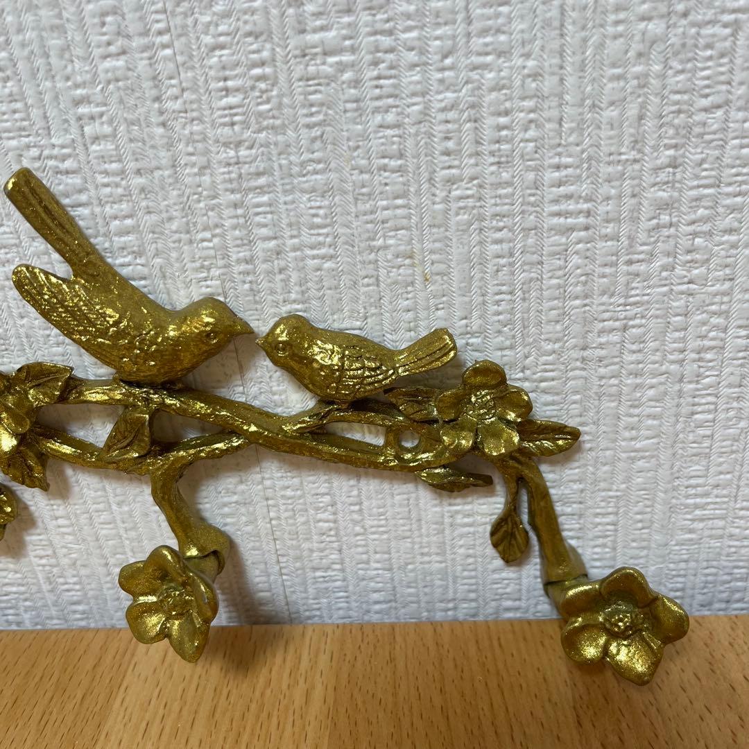 鳥と花のデザイン ゴールドウォールフック