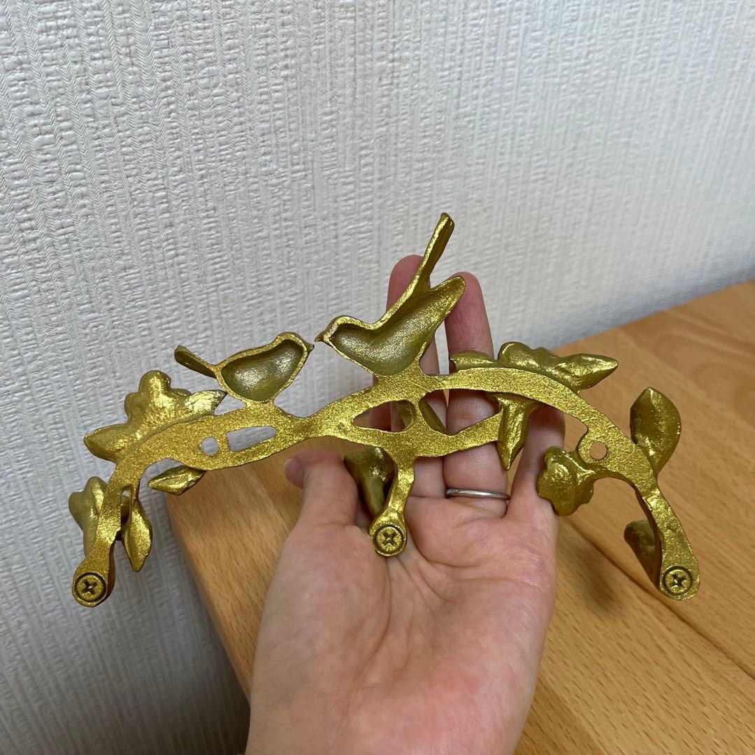 鳥と花のデザイン ゴールドウォールフック